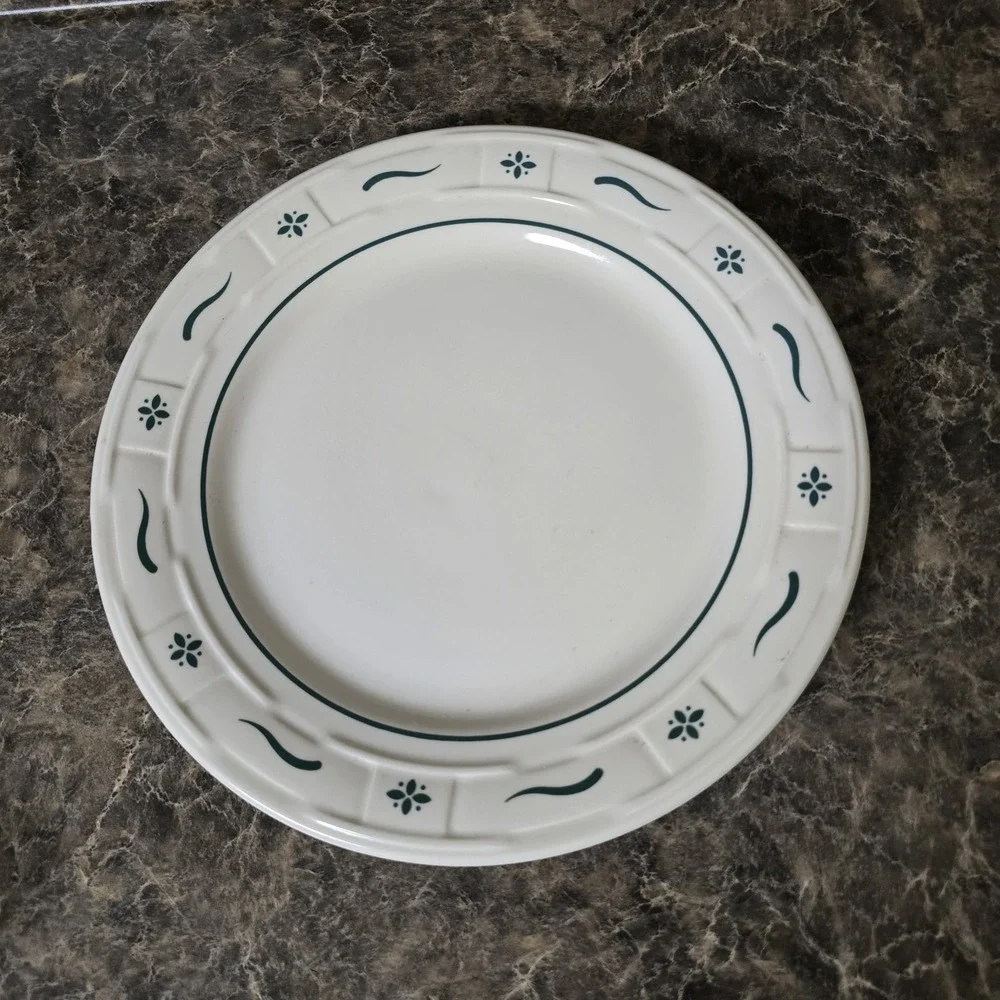 Longaberger Pottery Bread Dessert Salad Plate GREEN Woven Traditions‎ USA GREAT!
